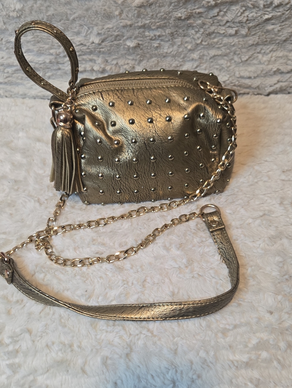 Gold Studded Wristlet Crossbody Bag